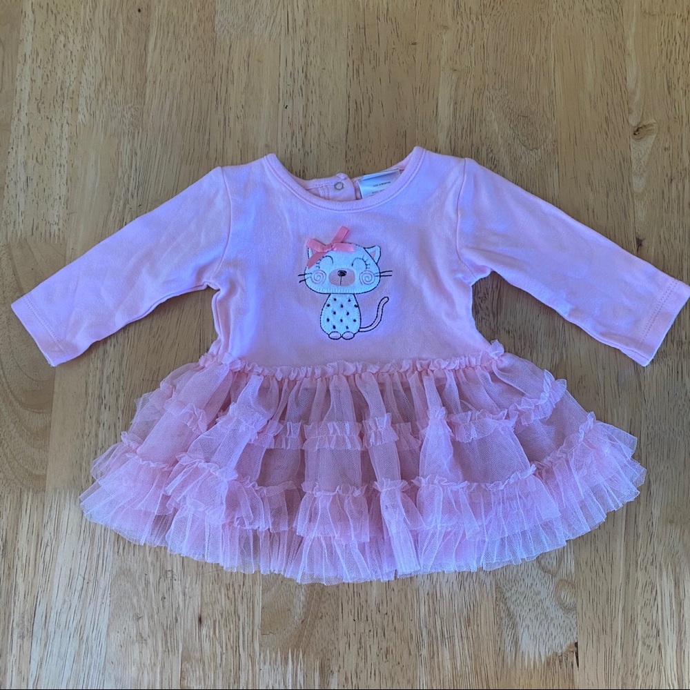 Absorba Kitty Bow Pink Tutu Shirt Dress Size 6 Mo
